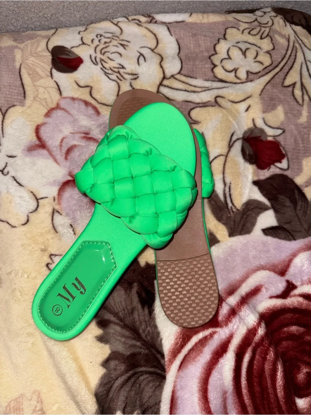 Braided Neon Green Slide Sandals for Women - Lightweight Summer Slides